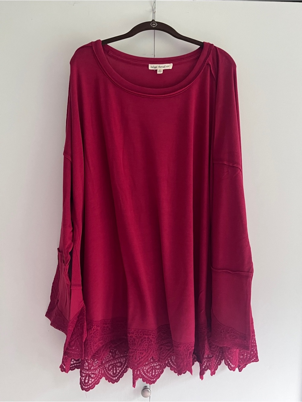Indigo Thread Co Long Sleeve Lace-Hem Top - Berry
